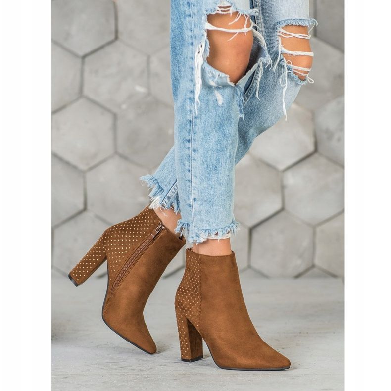 Seastar Suede Booties With Cubic Zirconia brown 1