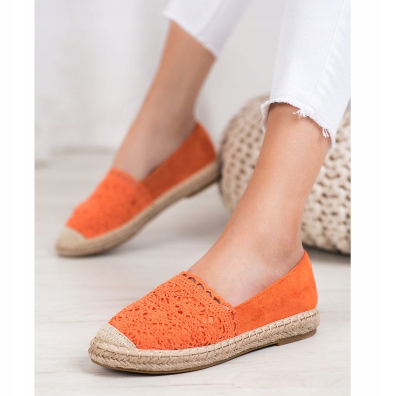 Small Swan Suede espadrilles with lace orange 1