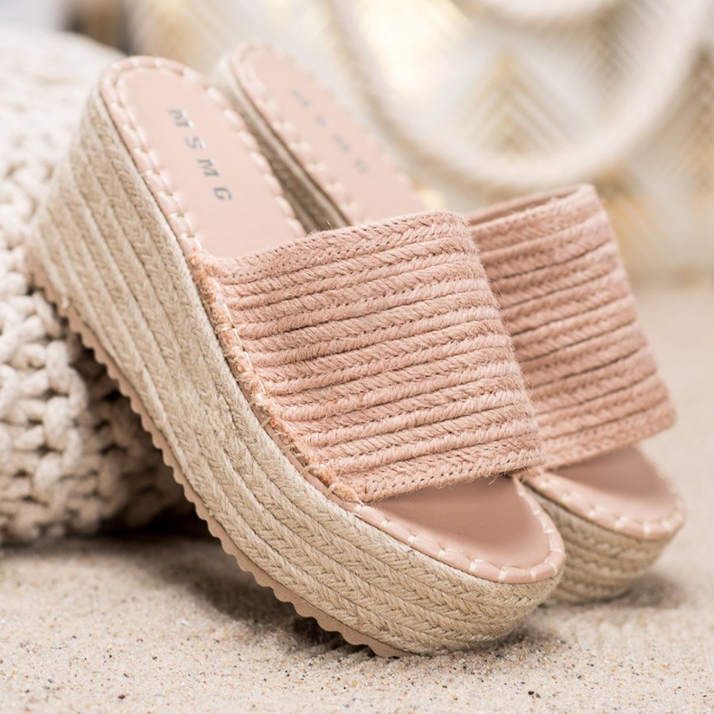 SHELOVET Braided Wedge Sandals pink 1