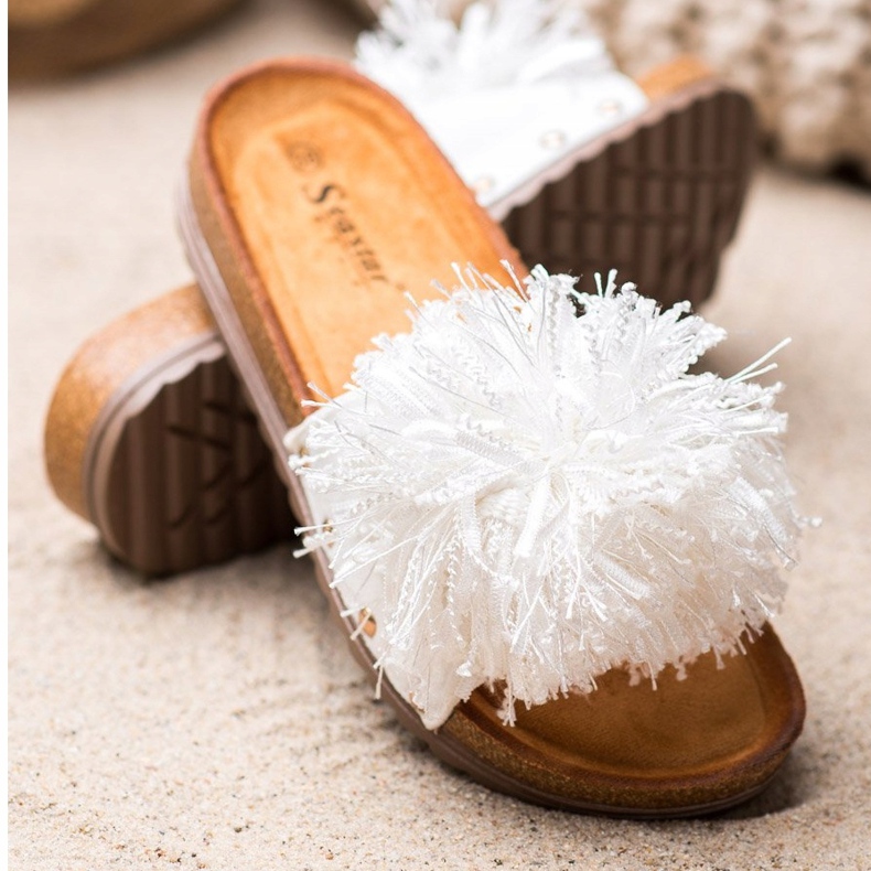 Seastar White Slippers With Fringes 1
