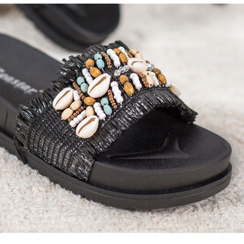 Seastar Black Slippers With Shells 1