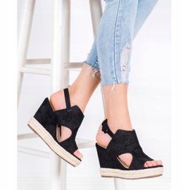 SHELOVET Openwork wedges black 1
