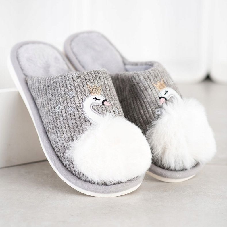 Bona Warm Slippers With Application white grey 1