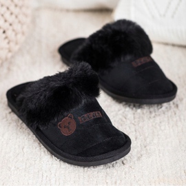 Bona Slippers With Bear Fur black 1 Bona Slippers With Bear Fur black 1
