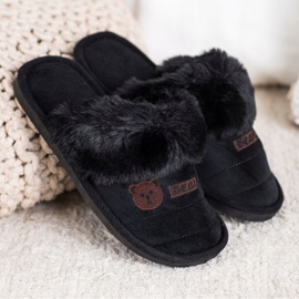 Bona Slippers With Bear Fur black 2 Bona Slippers With Bear Fur black 2