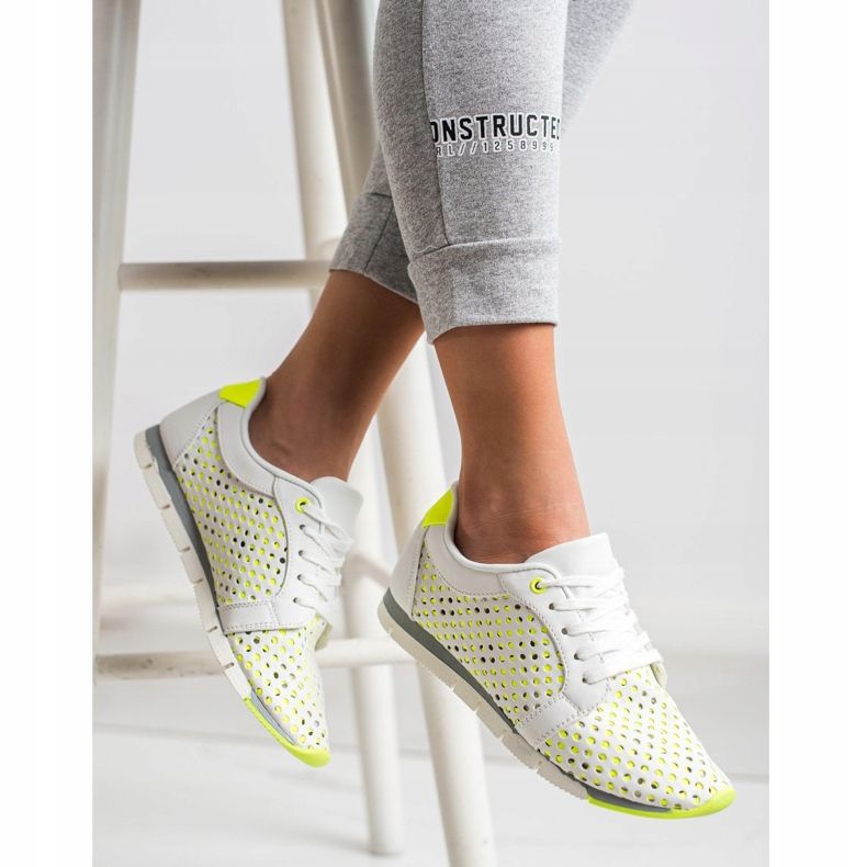 Kylie White and green Openwork Sneakers 1