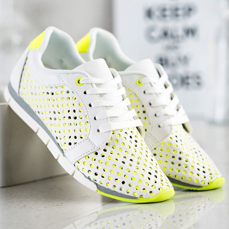 Kylie White and green Openwork Sneakers 2