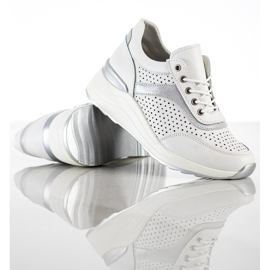 Goodin Leather Sneakers With Openwork Pattern white 1
