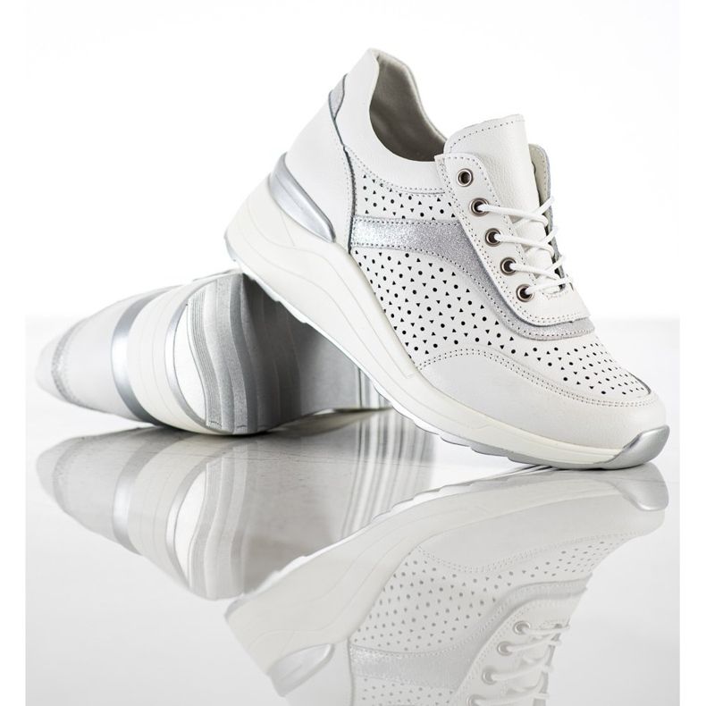 Goodin Leather Sneakers With Openwork Pattern white 1