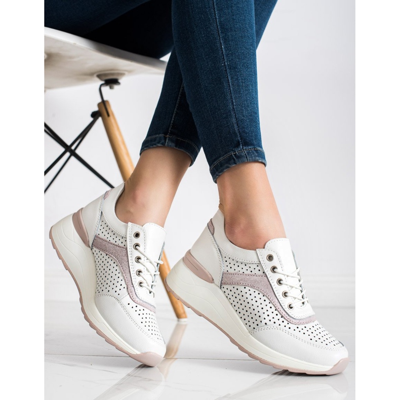 Goodin Leather Sneakers With Openwork Pattern white 2