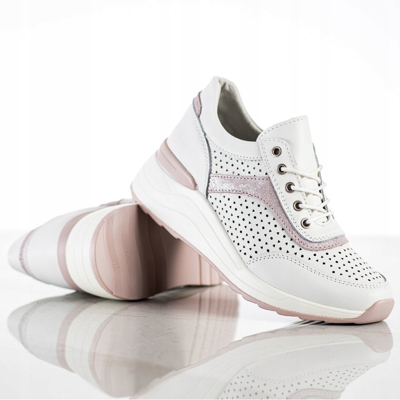 Goodin Leather Sneakers With Openwork Pattern white 1