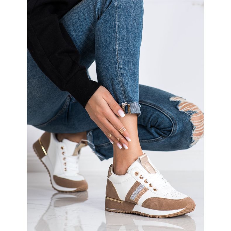 SHELOVET Sneakers With Suede Insert white brown 1