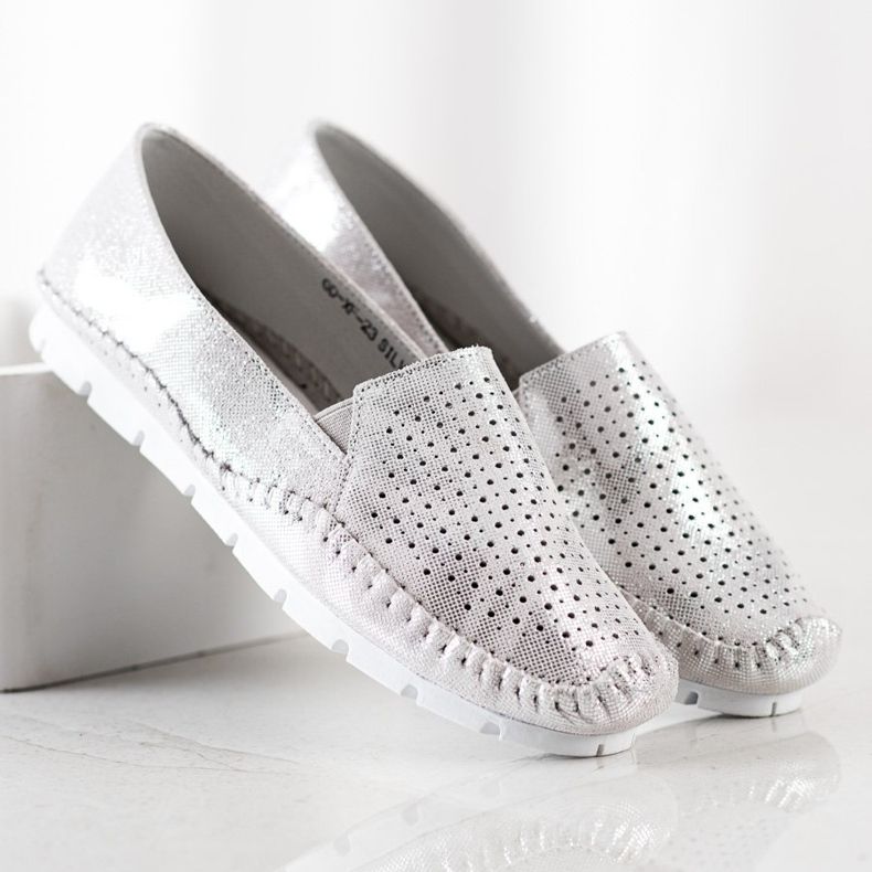 Goodin Silver Leather Loafers grey 2