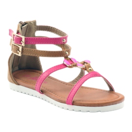 American Club Gladiator sandals children's shoes on the American pink zipper brown white 1