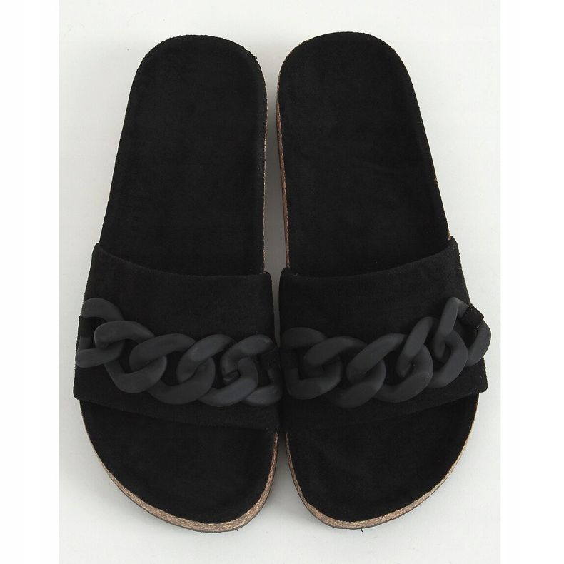 Black cork slippers with a chain DZ907 Black 1