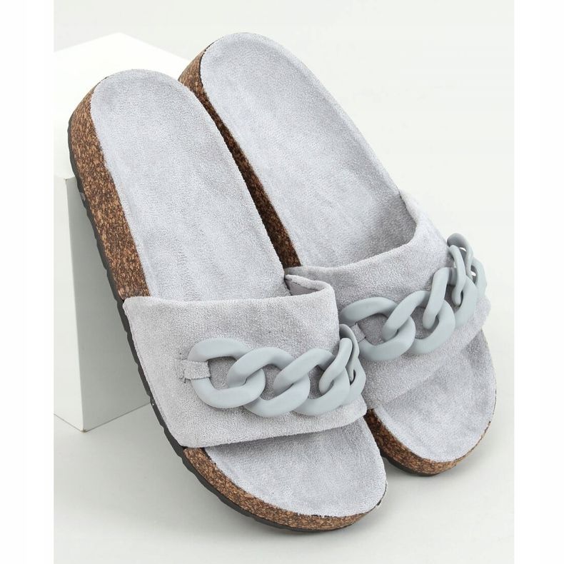 Gray Cork slippers with a chain DZ907 Gray grey 1