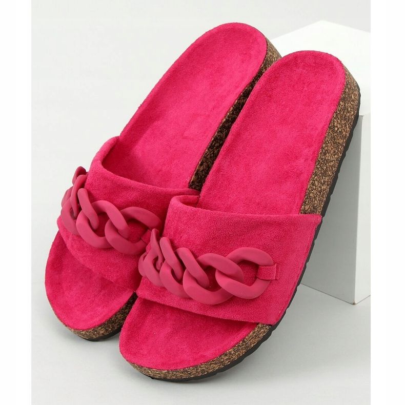 Fuchsia pink cork slippers with a chain DZ907 Peach 1