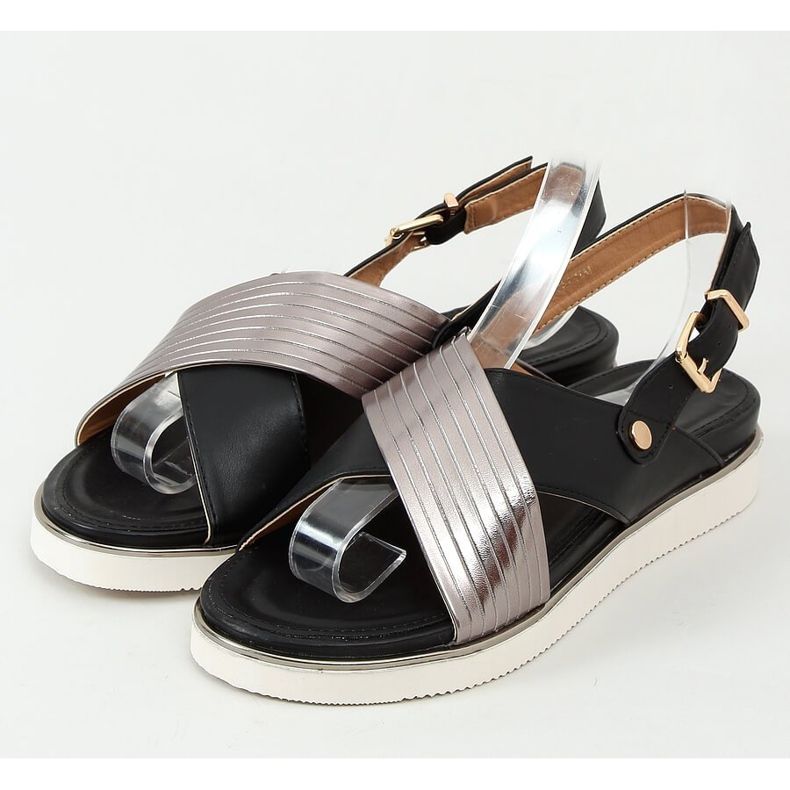 Black women's sandals MJF745-9 Black silver 1 Black women's sandals MJF745-9 Black silver 1