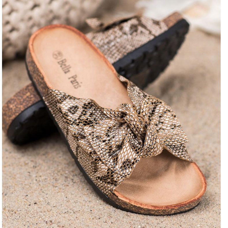Bella Paris Snake Print Slippers beige 2