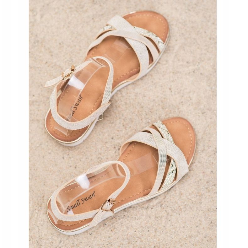 Small Swan Sandals On Low Wedge golden 1