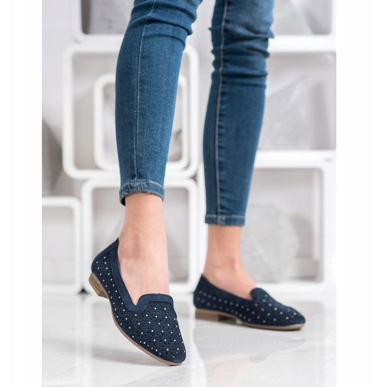 Filippo Leather Lords With Cubic Zirconia navy blue 1