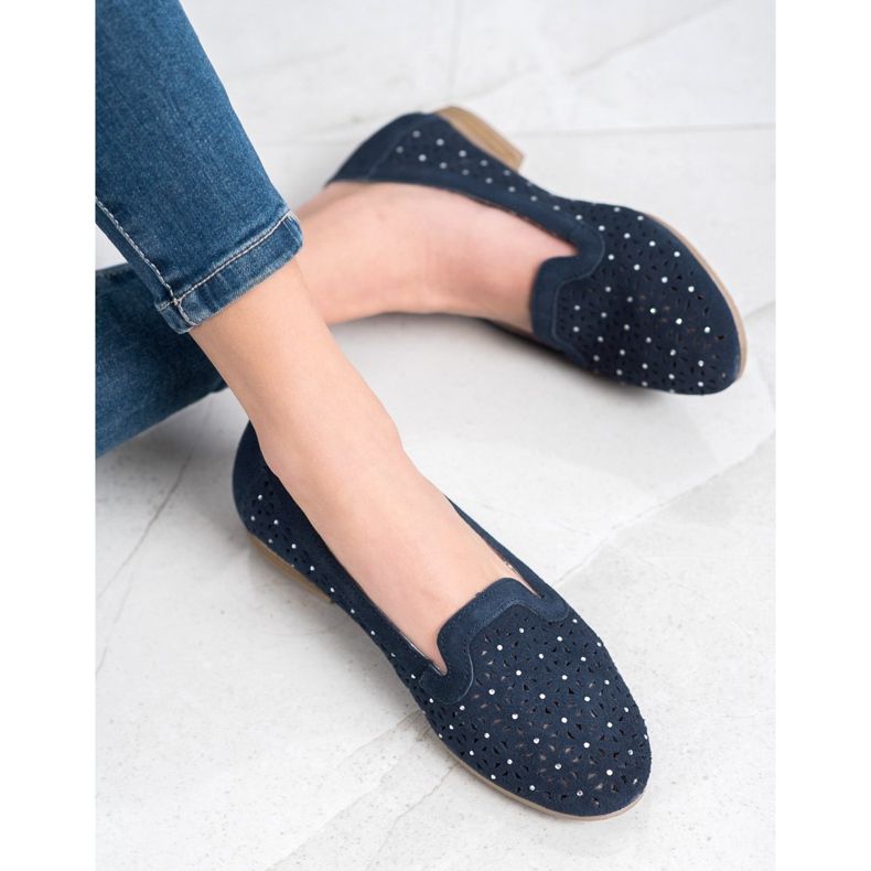 Filippo Leather Lords With Cubic Zirconia navy blue 2