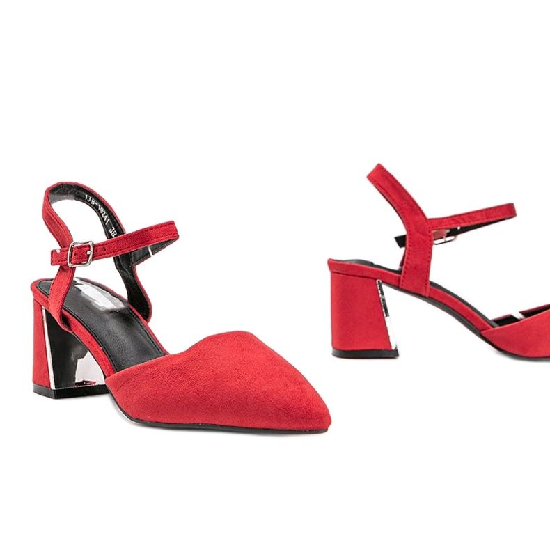 Red eco-suede pumps on the Anita block 1