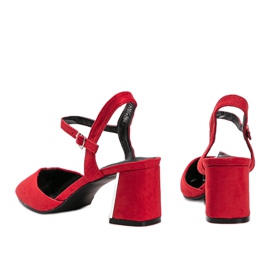 Red eco-suede pumps on the Anita block 2