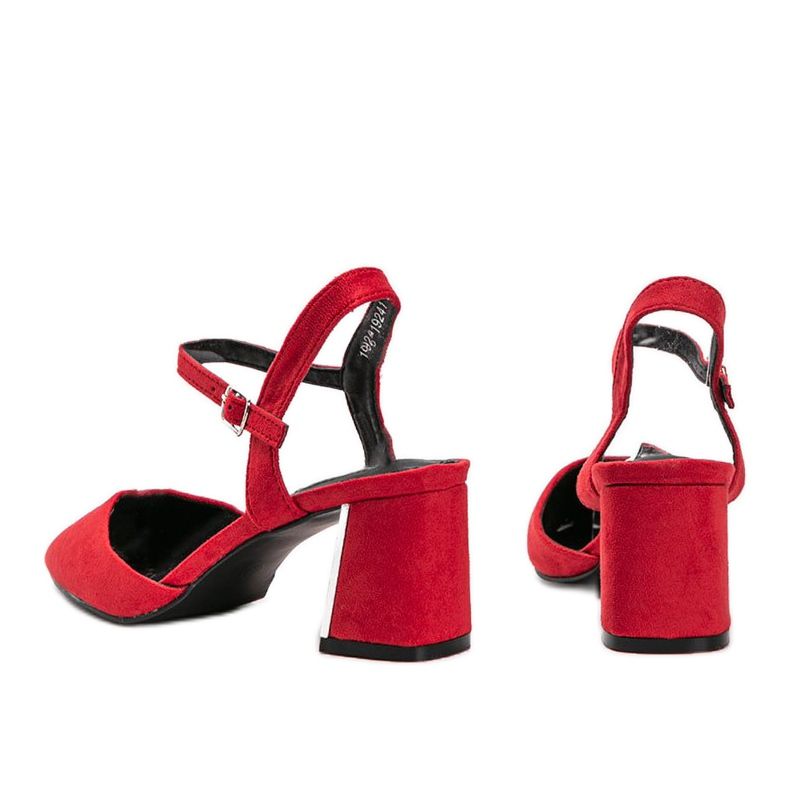 Red eco-suede pumps on the Anita block 2