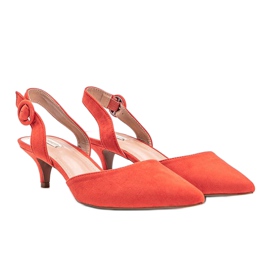 Orange eco-suede pumps on a Meghan heel 1
