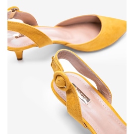 Yellow eco-suede pumps on a Meghan heel 1 Yellow eco-suede pumps on a Meghan heel 1