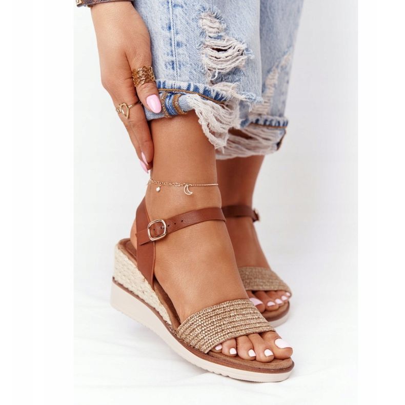 EVE Beige sandals on a wedge heel with braids in Tenerife brown 2