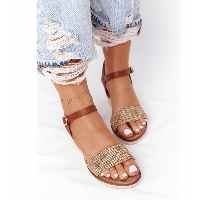EVE Beige sandals on a wedge heel with braids in Tenerife brown 1
