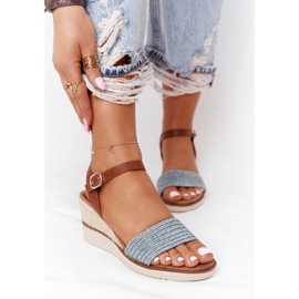 EVE Sandals On A Wedge Heel Blue Braided Tenerife brown 2