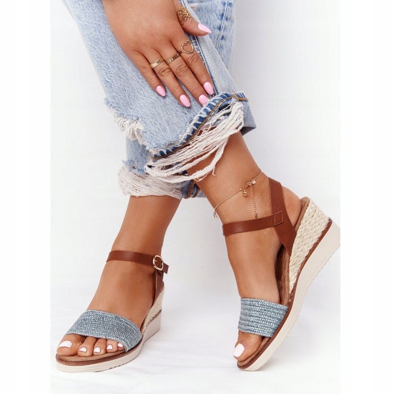 EVE Sandals On A Wedge Heel Blue Braided Tenerife brown 1