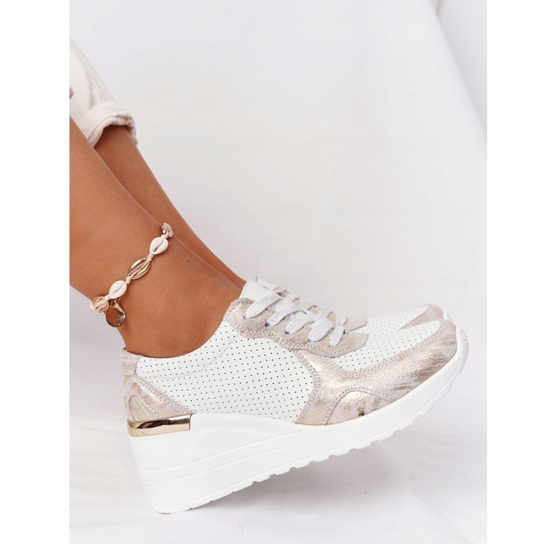 Leather Sneakers On Wedge S.Barski White-Gold golden 2