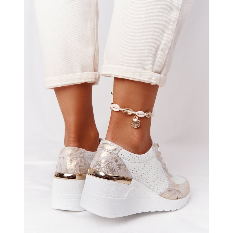 Leather Sneakers On Wedge S.Barski White-Gold golden 1