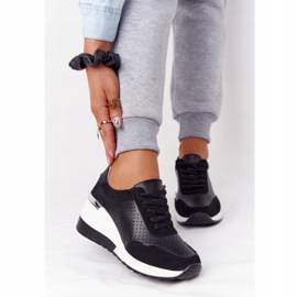 S.Barski Openwork Leather Wedge Sneakers S. Bararski Black white 1