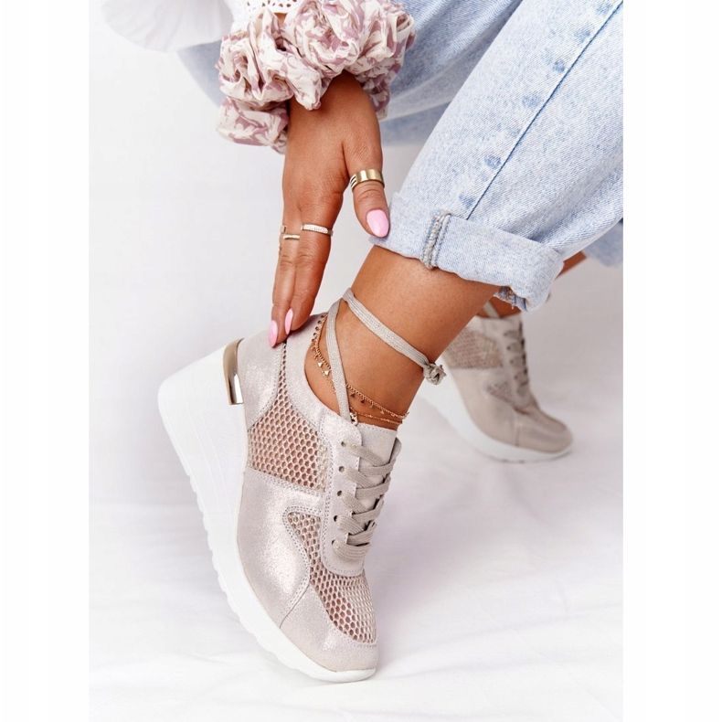 Leather Wedge Sneakers With Mesh S.Barski Golden 1