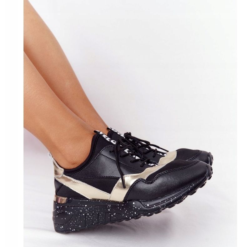 Leather Wedge Sneakers S.Barski Black and Gold 1