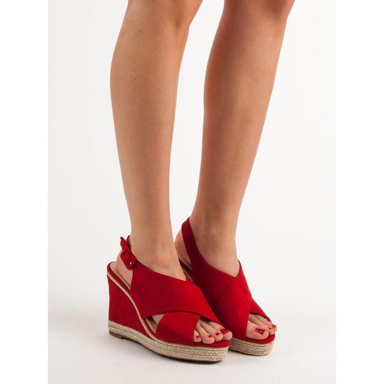 Anesia Paris Suede Wedge Sandals red 2