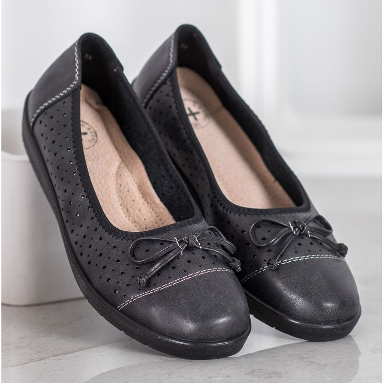 SHELOVET Openwork Ballerina On Paltform black 1