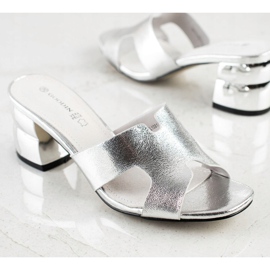Goodin Silver Slippers With Decorative Heel 1