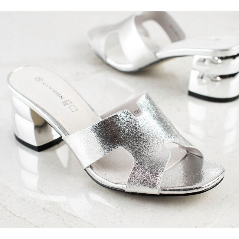 Goodin Silver Slippers With Decorative Heel 1
