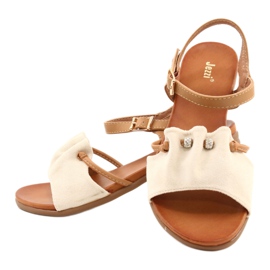 Women's sandals with cubic zirconia JEZZI 21SD35-3520 beige brown 4