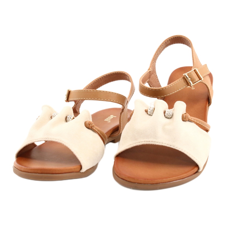 Women's sandals with cubic zirconia JEZZI 21SD35-3520 beige brown 1