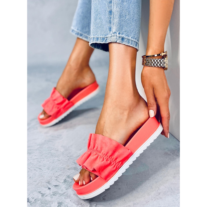 Women's slippers with a frill coral 38862 Watermelon Red multicolored orange 2