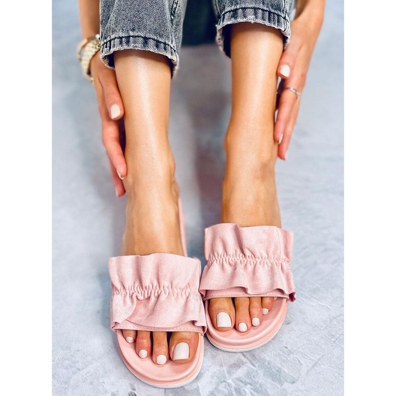 Pink Women's pink slippers with frill 38862 Pink 1 Pink Women's pink slippers with frill 38862 Pink 1