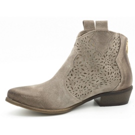 Exousite Women's openwork leather boots 1130 gray grey 1