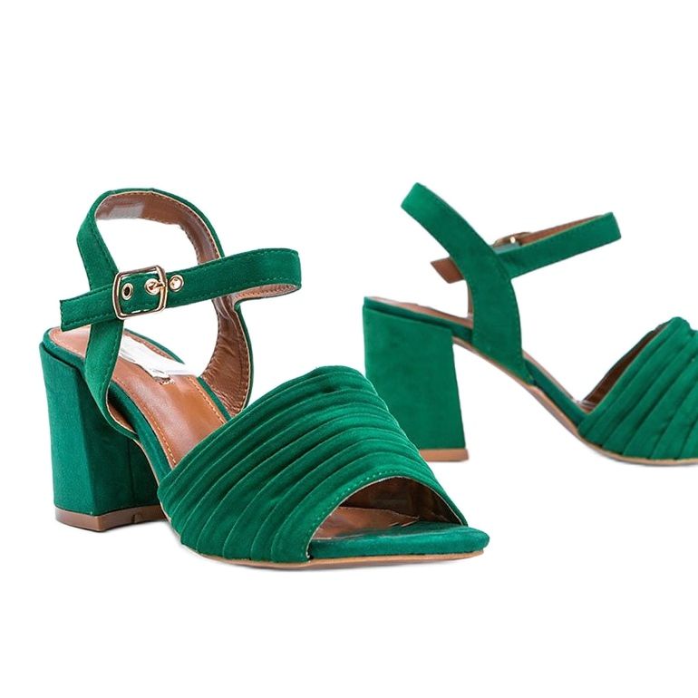 Green sandals on a block of eco-suede Aliya 1